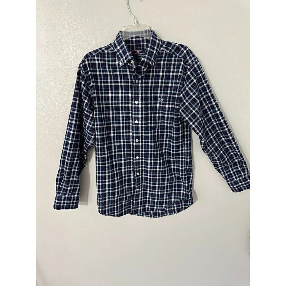 Vineyard Vines Performance Shirt Mens Small Blue Plaid Classic Fit